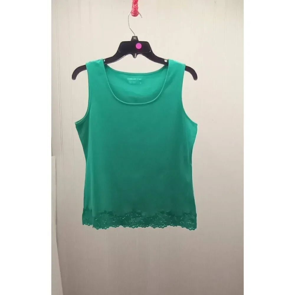 Coldwater Creek Green and lace tank top size M